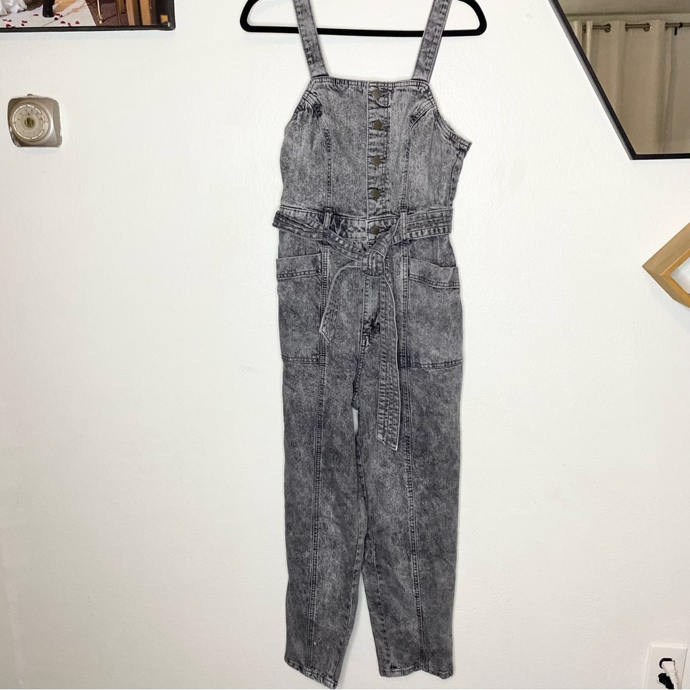 Universal Thread Tie Front Gray Stonewashed Overalls